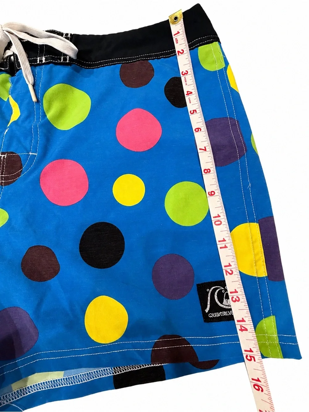 Quiksilver Blue Swim Trunks with Multicolor Polka Dots - Size 33